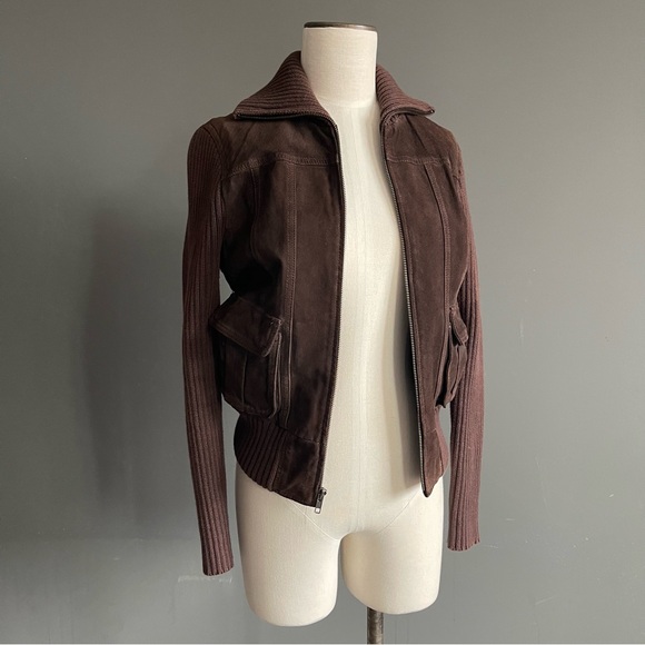 GAP Jackets & Blazers - Gap Edition Brown Leather Knit Moto Bomber Jacket S Utility Luxe Western Boho